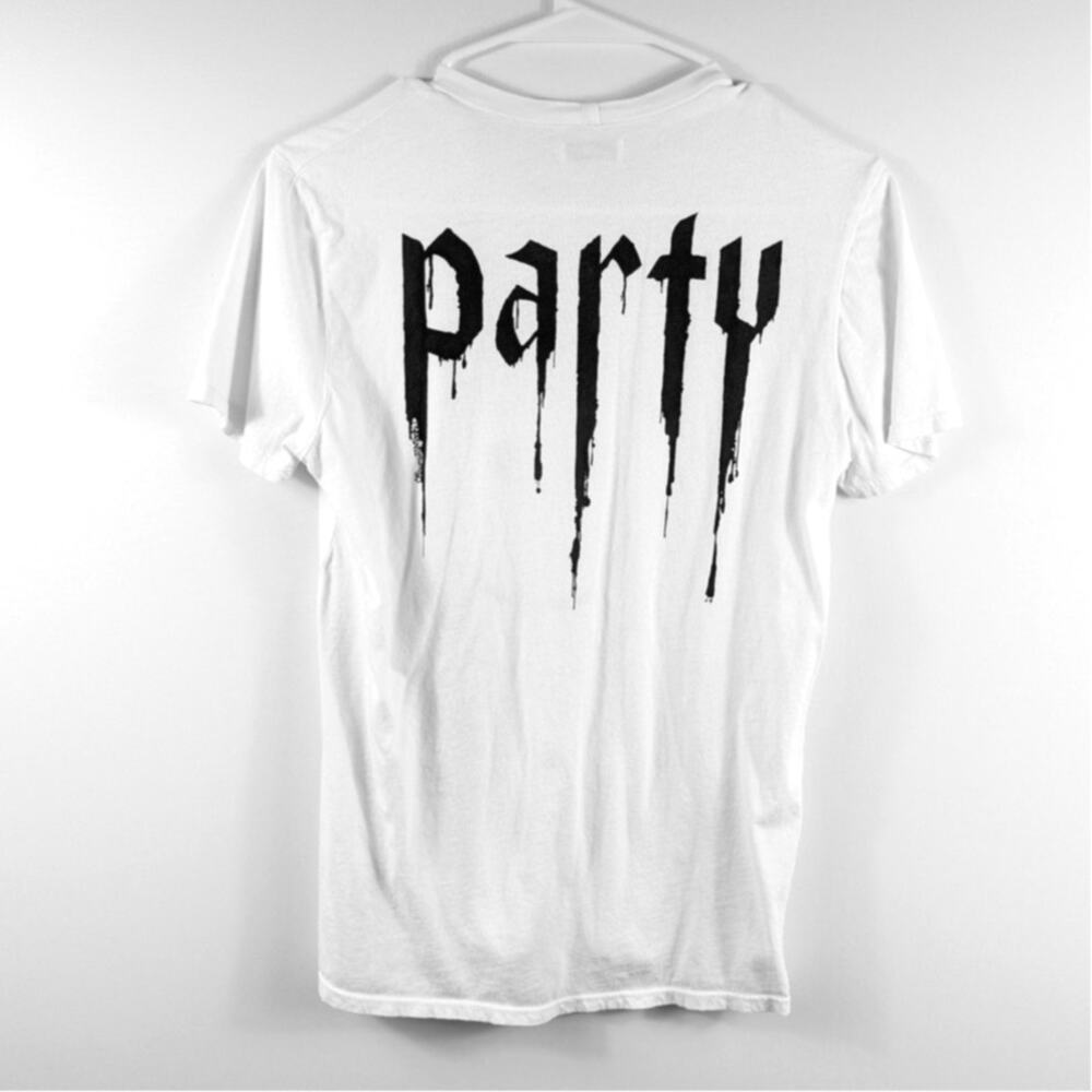 Lauren Moshi XS Graphic Tee White Smiley Face Skull Party Cotton Made in USA - Picture 4 of 4